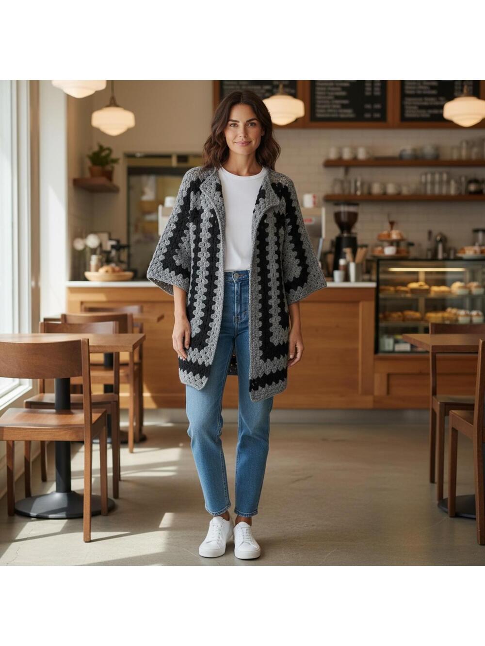 Handmade Granny Hexagon Crochet Cardigan Sweater - L